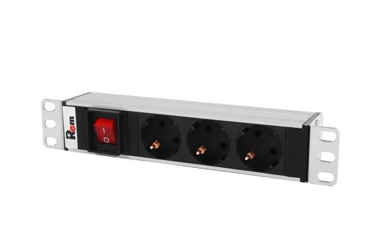 ЦМО Блок розеток Rem-10 без шнура с выкл., 3 Schuko, вход IEC 60320 C14, 10A, алюм., 10" (R-10-3S-V-220-Z)
