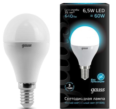 Лампа светодиодная шар Gauss 105101207 E14 6.5W 4100K