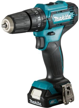 Makita HP333DWAE Дрель аккумуляторная { 12В,2х2 Ач Li-ion(слайдер),БЗП-10мм,0-450\\1700об\\м,30\\14Нм,1.1кг,чем,подсв }