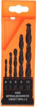 Набор сверл по металлу, 4-5-6-8-10 мм, HSS, 5 шт., пласт. бокс, цилиндрический хвостовик// Sparta