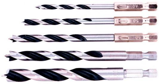 Набор сверл по дереву, 4-5-6-8-10 мм, 5шт., шестигран. хвостовик, пластиковый кейс// Matrix