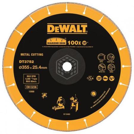 DeWalt DT 3752 Диск алмазный сегментный,ф355х25.4х3.5мм,д\\сух реза,д\\мет(1штDT3752=100штDT3450), шт