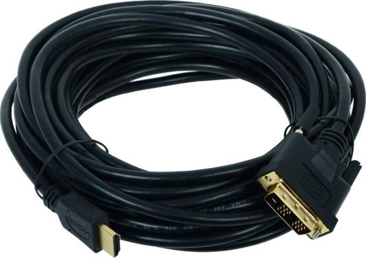 Кабель HDMI - DVI 19M/19M Single Link Gembird 10м, черный, позол.разъемы, экран, пакет CC-HDMI-DVI-10MC