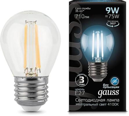 Лампа светодиодная филаментная E27 9W 4100К прозрачная 105802209