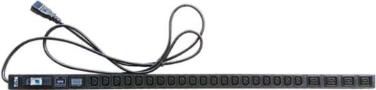 Вертикальный блок розеток, 4xC19 + 20xC13, 250V, 16A, A/V-метр, шнур 3 метра, вилка C20