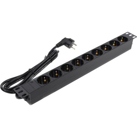 Exegate EX280849RUS Блок розеток ExeGate ServerPro PDU-19H903 Al-9S-EU2, 19",1U,алюм, 9Schuko, евровилка, 2м