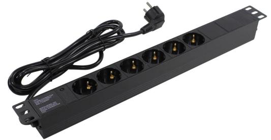 Exegate EX280828RUS Блок розеток ExeGate ServerPro PDU-19H603 Al-6S-EU2.5, 19",1U,алюм, 6Schuko, евровилка, 2.5м