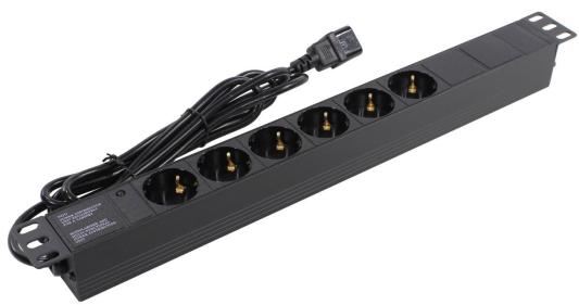 Exegate EX280829RUS Блок розеток ExeGate ServerPro PDU-19H604 Al-6S-C14-2.5, 19",1U,алюм, 6Schuko, кабель с C14 2.5м