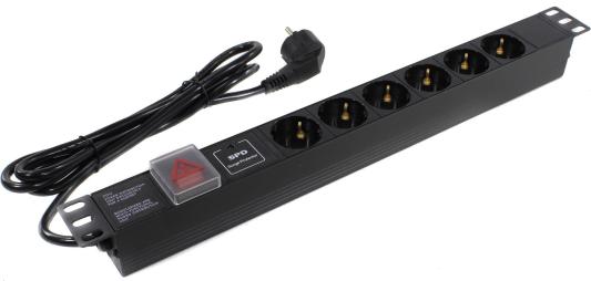 Exegate EX280833RUS Блок розеток ExeGate ServerPro PDU-19H608 Al-6S-EU2-SW-SPD1, 19",1U,алюм, 6Schuko, евровилка,2м,SPD1