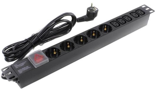 Exegate EX280867RUS Блок розеток ExeGate ServerPro PDU-19H009 Al-5C135S-EU2.5-SW, 19",1U,алюм,5C13,5Sch,евровилка,2.5м