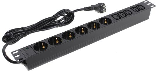 Exegate EX280869RUS Блок розеток ExeGate ServerPro PDU-19H011 Al-5C136S-EU2.5, 19",1U,алюм, 5C13, 6Sch,евровилка, 2.5м