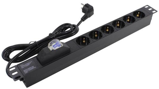 Exegate EX280835RUS Блок розеток ExeGate ServerPro PDU-19H610 Al-6S-EU2.5-1P, 19",1U,алюм,6Sch,евровилка,2.5м,защ перегр