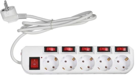 BURO Сетевой фильтр 5 розеток (500SH-1.8-SW-W) 1.8м, белый коробка {1159720}