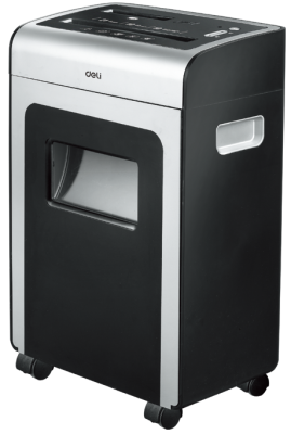 Шредер Deli 9915 черный (секр.P-4)/фрагменты/10лист./21лтр./скрепки/скобы/пл.карты/CD