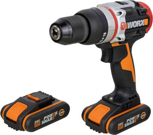 Дрель-шуруповерт ударная аккумуляторная WORX WX354. 20В. бесщеточная. 2.0 Ач х 2, кейс