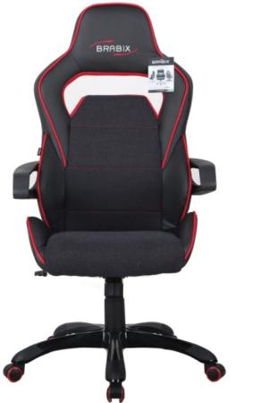 Кресло компьютерное BRABIX "Nitro GM-001", ткань, экокожа, черное, вставки красные, 531816