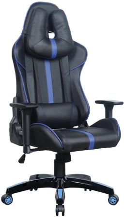 Кресло компьютерное BRABIX "GT Carbon GM-120", две подушки, экокожа, черное/синее, 531930