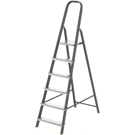 Стремянка, 6 ступеней, стальной профиль, алюминиевые ступени, Россия // Сибртех