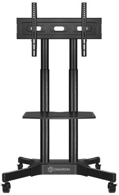 Мобильная стойка ONKRON на 1 ТВ/ 40-65" от 200х200 до 400х600 наклон 0? поворот 0? макс нагр 45,5кг Высота 1200-1500мм, кабель-канал, регулировка полки по высоте, колесики с блокировкой, черная