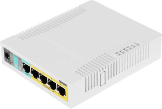 MikroTik RB260GSP with 5 Gigabit ports and SFP cage, SwOS, plastic case, PSU, POE-OUT