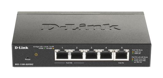 Коммутатор D-Link DGS-1100-05PDV2 5G 2PoE настраиваемый