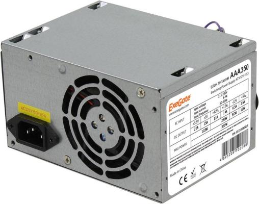 Exegate ES259589RUS-S Блок питания AAA350, ATX, SC, 8cm fan, 24p+4p, 2*SATA, 1*IDE + кабель 220V с защитой от выдергивания
