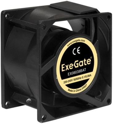 Exegate EX289000RUS Вентилятор 220В ExeGate EX08038BAT (80x80x38 мм, 2-Ball (двойной шарикоподшипник), клеммы, 2500RPM, 37dBA)