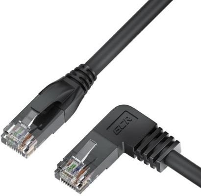 GCR Патч-корд прямой 2.0m UTP кат.5e, черный, левый угол, литой, ethernet high speed, RJ45, T568B, GCR-53151