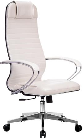 Кресло офисное МЕТТА "К-6" хром, рецик. кожа, сиденье и спинка мягкие, белое