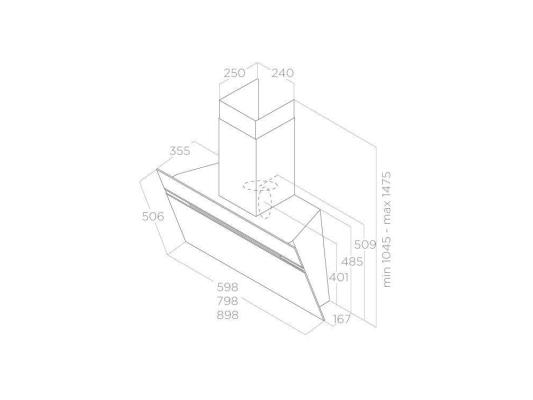 Вытяжки ELICA/ Декоративный дизайн, наклонная, 90 см, сенсорное управление, 1200 куб. м. , Back Aspiration, нержавеющая сталь