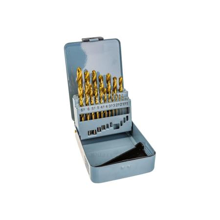 Thorvik TDBS19 Набор спиральных сверл по металлу HSS TiN в металлическом кейсе, d1.0-10.0 мм, 19 предметов