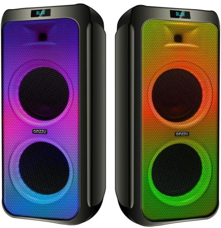 Ginzzu GM-215 {80Вт, LED-дисплей, TWS, 60Гц- 18кГц, USB-flash, microSD-card, FM-радио, пульт ДУ, батарея 7,4В/5400мАч}