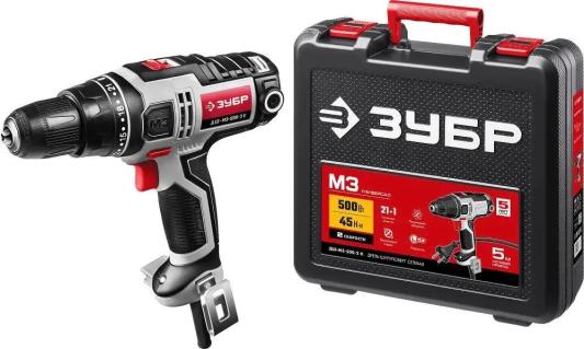 Дрель-шуруповерт Зубр ДШ-М3-500-2 К 500Вт патрон:быстрозажимной (кейс в комплекте)