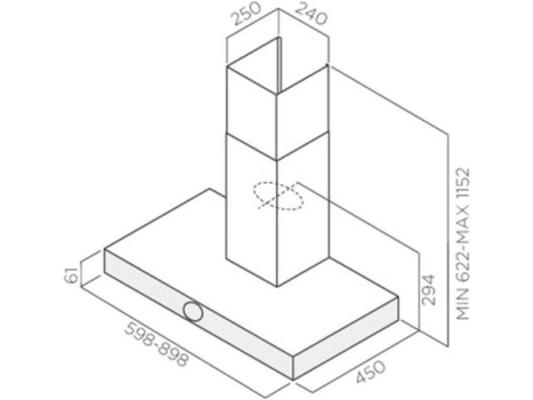 Вытяжки JET AIR/ Декоративный дизайн, Т-образная, 90 см, 3-позиционное ротационное управление, 1200 куб. м. , нержавеющая сталь