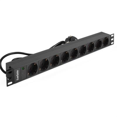 Exegate EX280851RUS Блок розеток ExeGate ServerPro PDU-19H905 Al-9S-EU3, 19",1U,алюм, 9Schuko, евровилка, 3м