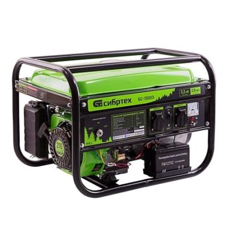 Генератор бензиновый БС-3500Э, 3,2 кВт, 230В, 15 л, электростартер// Сибртех