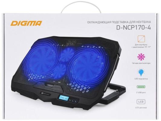 Подставка для ноутбука Digma D-NCP170-4 17"390x280x28мм 2xUSB 4x 70/125ммFAN 750г черный