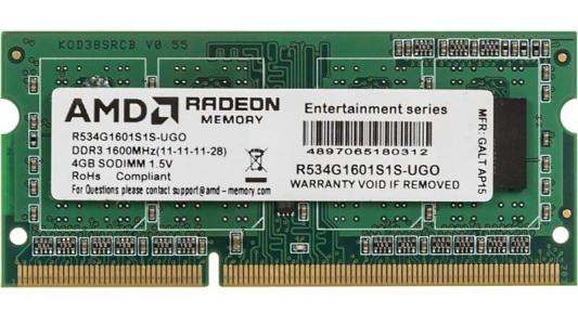 Память DDR3 4Gb 1600MHz AMD R534G1601S1S-UG RTL PC3-12800 CL11 SO-DIMM 204-pin 1.5В