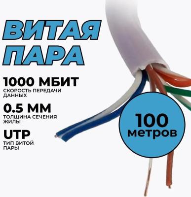 Кабель ExeGate UTP4-C5e-CCA-S24-IN-PVC-GY-100 UTP 4 пары кат.5e CCA, 24AWG, бухта 100м, серый, PVC