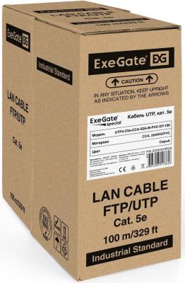 Кабель ExeGate UTP4-C5e-CCA-S26-IN-PVC-GY-100 UTP 4 пары кат.5e CCA, 26AWG, бухта 100м, серый, PVC