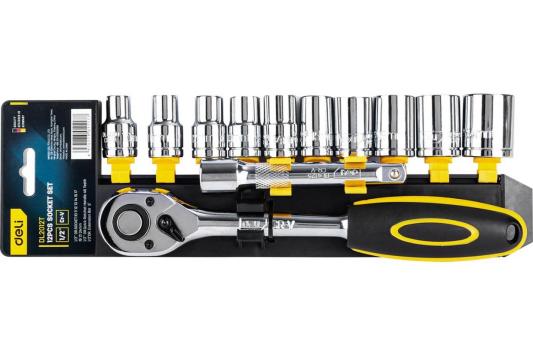 Набор торцевых ключей 12 шт Deli DL2012T 1/2&quot; Материал: 50BV30. В набор инструментов входят: Головка серии 6,3 мм, 10 шт. (10, 11, 12, 13, 14, 15, 17, 19, 21, 24 мм) Металлический кейс.