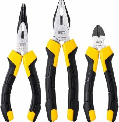 Набор плоскогубцев Deli DL2008-3 8-дюймовые комбинированные плоскогубцы, 6-дюймовые длинногубцы, 6-дюймовые диагональные плоскогубцы. Высокоуглеродистая сталь. Двухкомпонентная ручка.