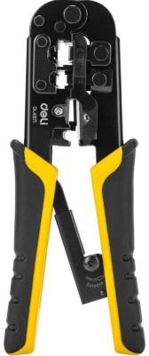 Обжимные клещи Deli DL4971 4P,6P,8P Размер: 200 мм. Спецификация обжима: 4P, 6P, 8P. Сталь A3 с черным покрытием. Ручка из ПВХ и ТПР. Храповой механизм. Подходит для витой пары UTP/STP и телефонных кабелей.