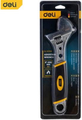 Разводной ключ Deli DL30108 8&quot; Длина 200 мм. Высокоуглеродистая сталь + TPR (обрезиненная ручка). Максимальный размер отверстия: 28 мм.