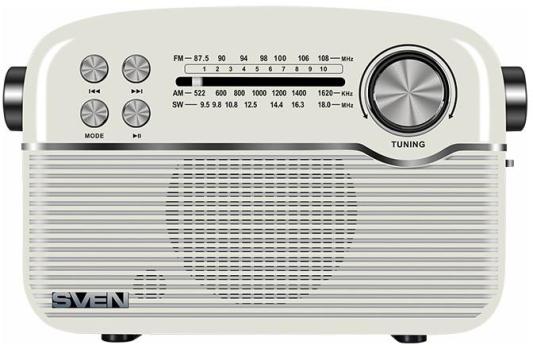 Радиоприёмник SVEN SRP-500 белый (3 Вт, FM/AM/SW, USB, microSD, AUX, Bluetooth, 1200 мАч)