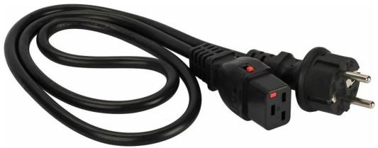 Шнур питания с блокировкой C19-Schuko прямая, 3х1.5, 220В, 16А, черный, 3 метра