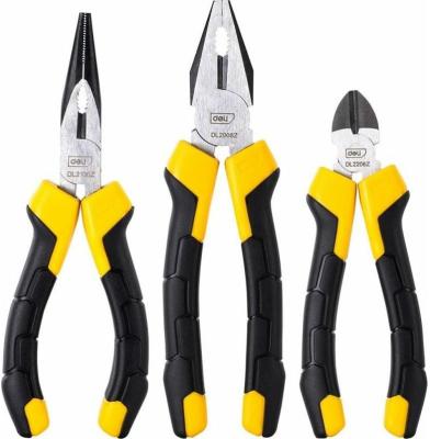 Набор плоскогубцев Deli DL2008Z-3 8-дюймовые комбинированные плоскогубцы, 6-дюймовые длинногубцы, 6-дюймовые диагональные плоскогубцы. Высокоуглеродистая сталь. Двухкомпонентная ручка