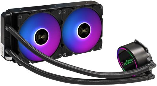 Комплект водяного охлаждения ExeGate BlackWater-240.PWM.ARGB (3 PIN 5V ADDRESSABLE RGB подсветка, LGA2066/2011/1366/1150/1151/1155/1156/1200/1700/AM4/FM1/FM2/FM2+/AM2/AM2+/AM3/AM3+, TDP 220W, Fan 120mm, PWM, 800-2000RPM, Hydro bearing, 4pin, 11-27db, с те