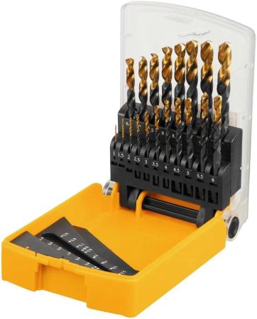 Набор сверл по металлу, 1-10 мм, HSS-Tin, Golden Tip, 19 шт// Denzel