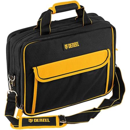 Сумка для инструмента, 400х170х300 мм, 3 отделения, 28 карманов, наплечный ремень// Denzel